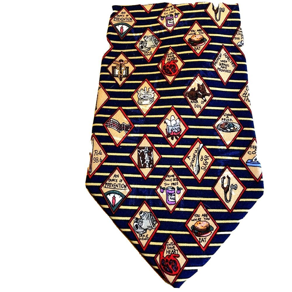 Tie Caduceus Doctor Physician Medical Nicole Miller‎ Heart Necktie Silk Vintage